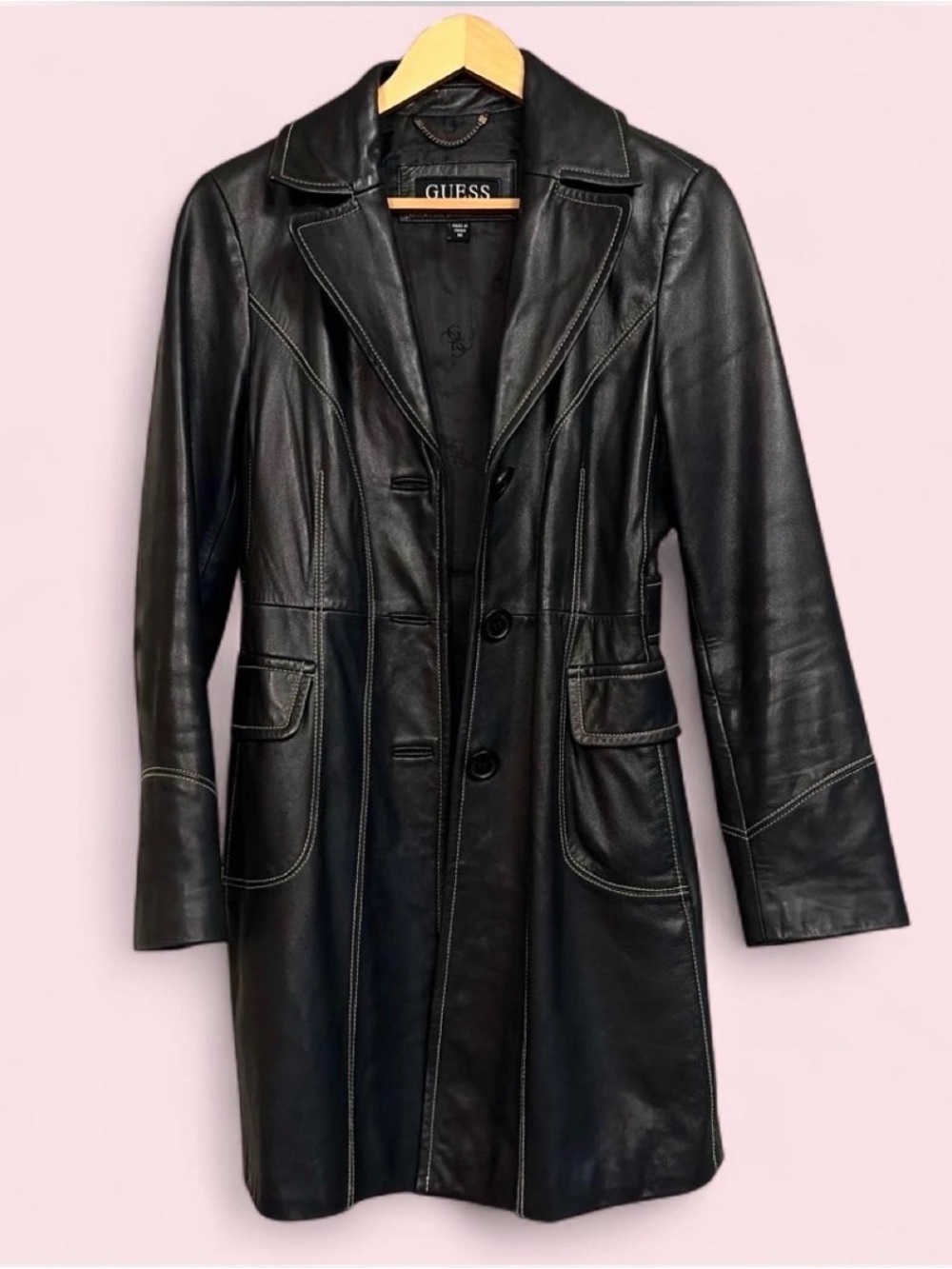 🌼Vintage 90’s GUESS Genuine Leather Trench Coat🌼